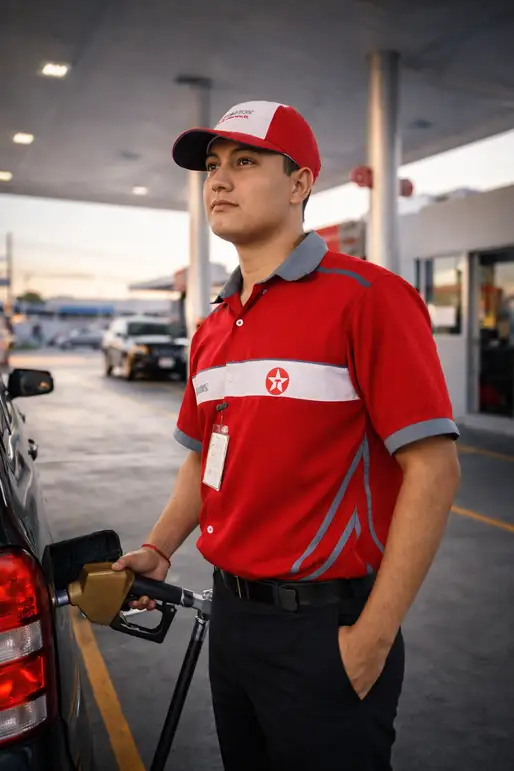 Empleado Roceli en estación de servicio